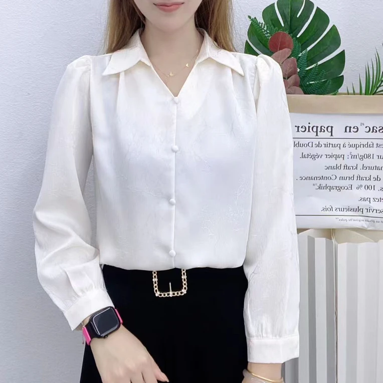 秋季新款女士长袖衬衫上衣衬衣简约百搭洋气透气印花气质减龄显瘦