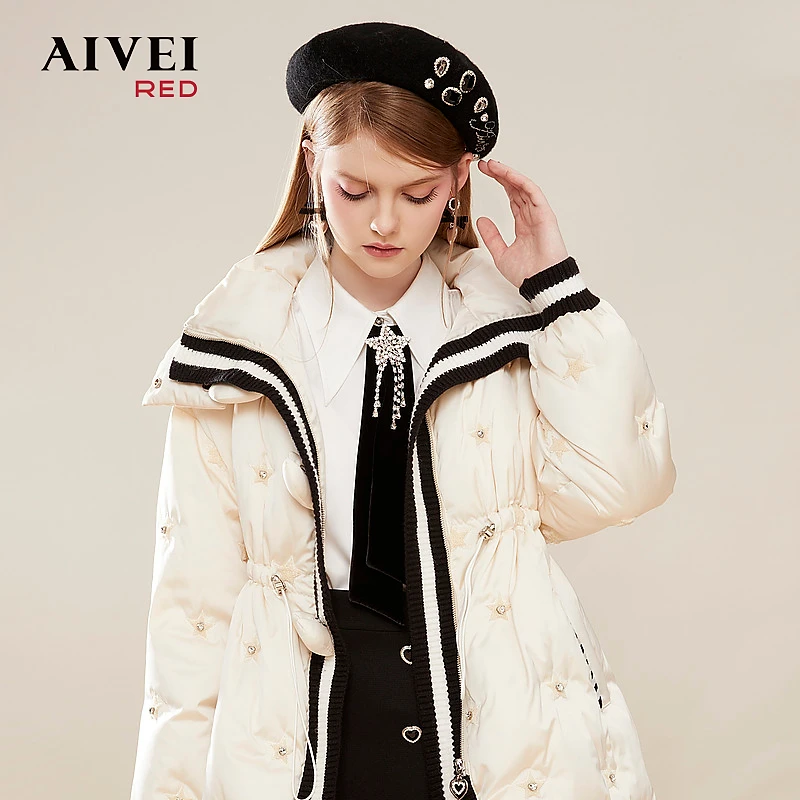 【媛媛女王专享】AIVEI盐系甜妹针织拼连帽时尚星星羽绒服Q0660160