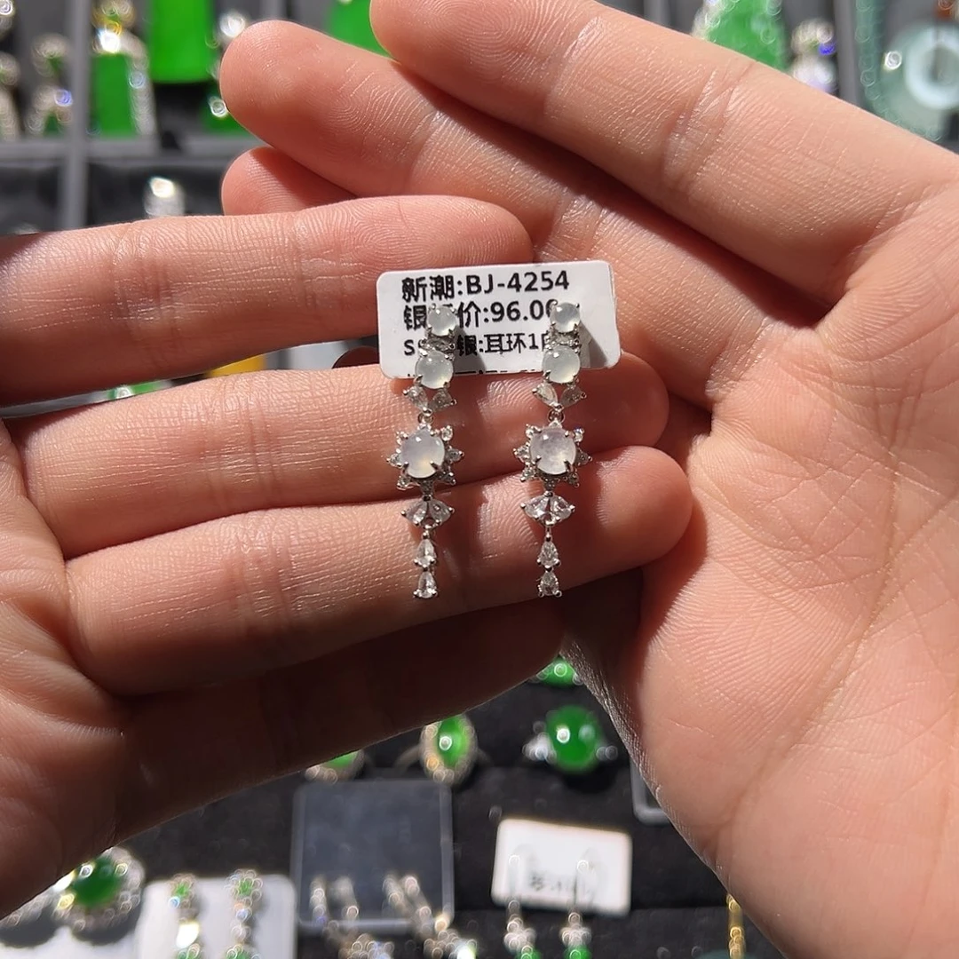 翡翠银S925镶嵌耳饰