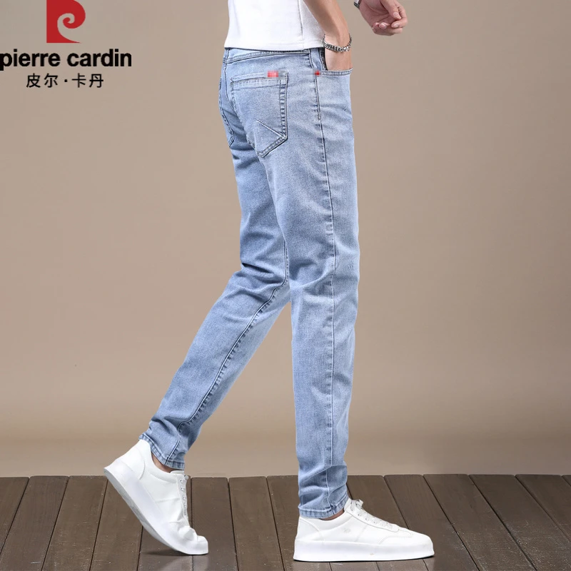 皮尔卡丹浅蓝牛仔裤男士新款修身户外小脚裤韩版潮流休闲长裤子男