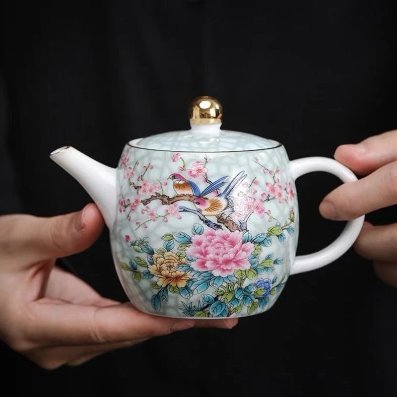 陶瓷珐琅彩大茶壶家用中国风扒花喜上眉梢泡茶壶新中式高档宫廷风