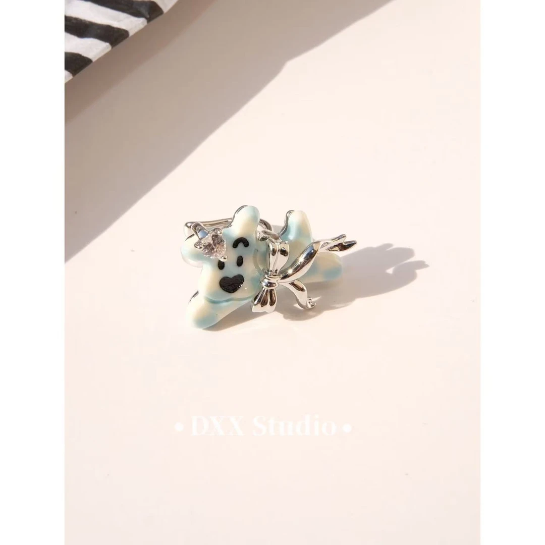 铜合金合成锆石耳饰 小众设计小狗单只耳夹47437