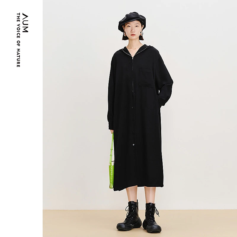 【商场同款】AUM25年春季新款时尚设计师款气质连帽连衣裙M1FZ12476