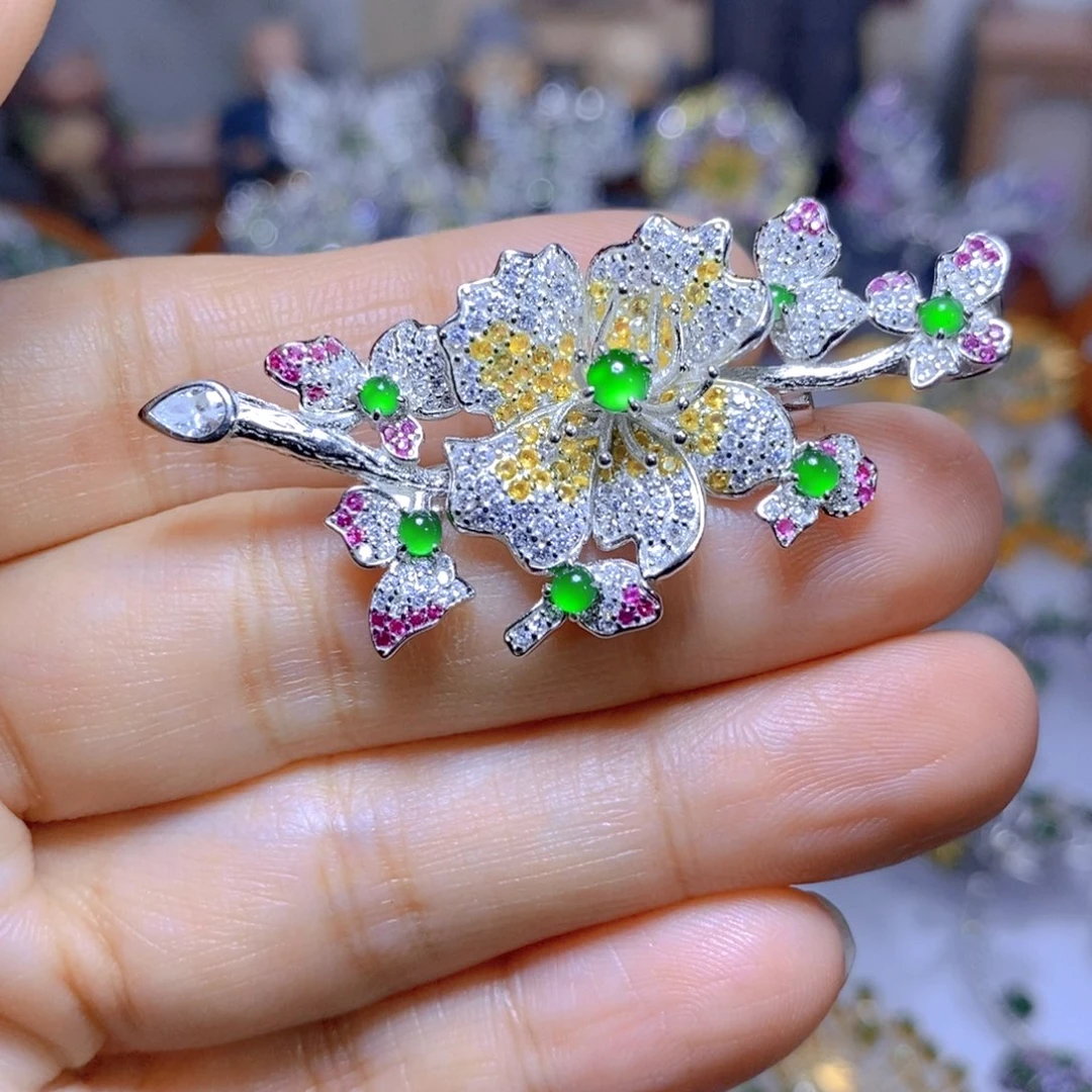 翡翠耳钉银S925镶嵌天然翡翠