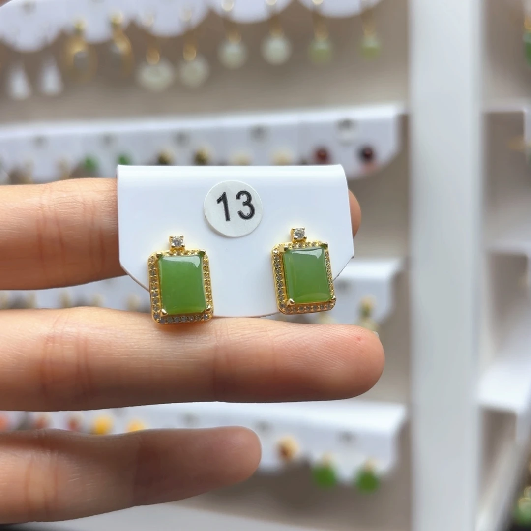 和田玉银S925镶嵌耳饰