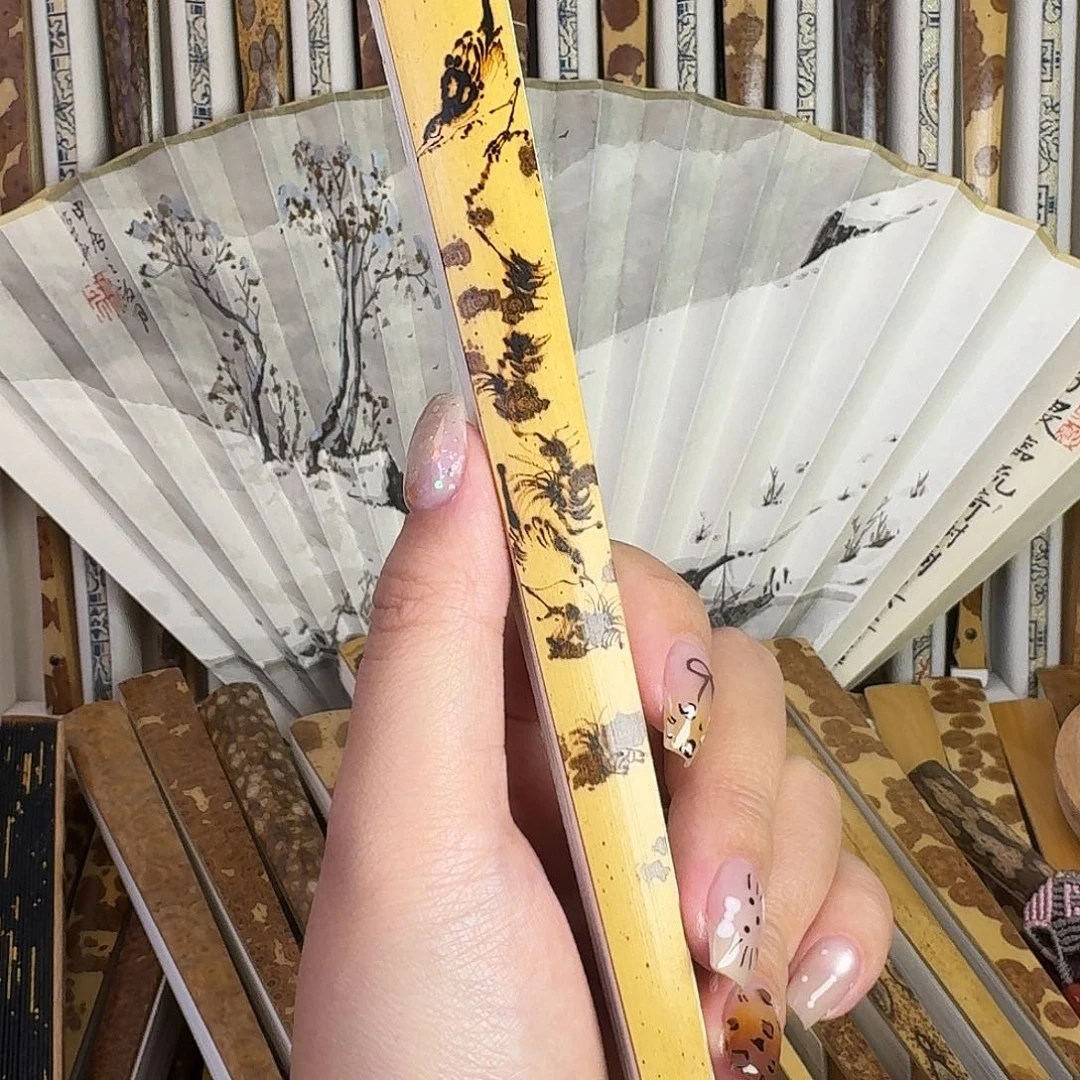 扇子花鸟老云妃烫画折扇95-16-2.0