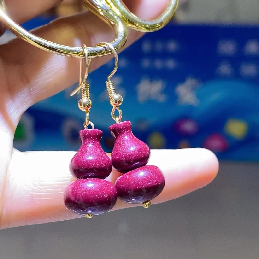 天然辰砂高含量紫金砂朱砂福禄耳环