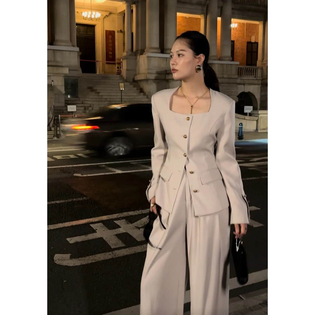 大码胖MM秋季通勤套装春季新款时尚轻奢贵气高级收腰女性两件套装