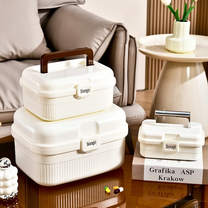 便捷家用医药盒家庭装医疗药物箱药品药物分层分类收纳手提医药箱