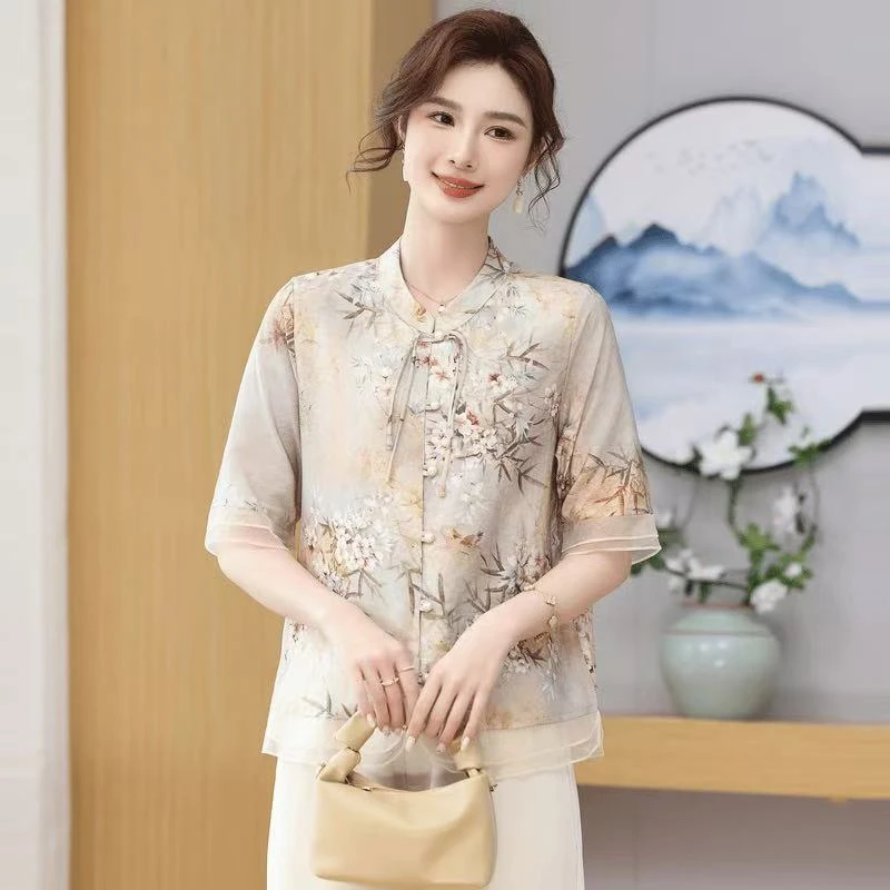9050-妈妈夏装新款中式国风上衣短袖衬衫中老年夏季【一楼西】