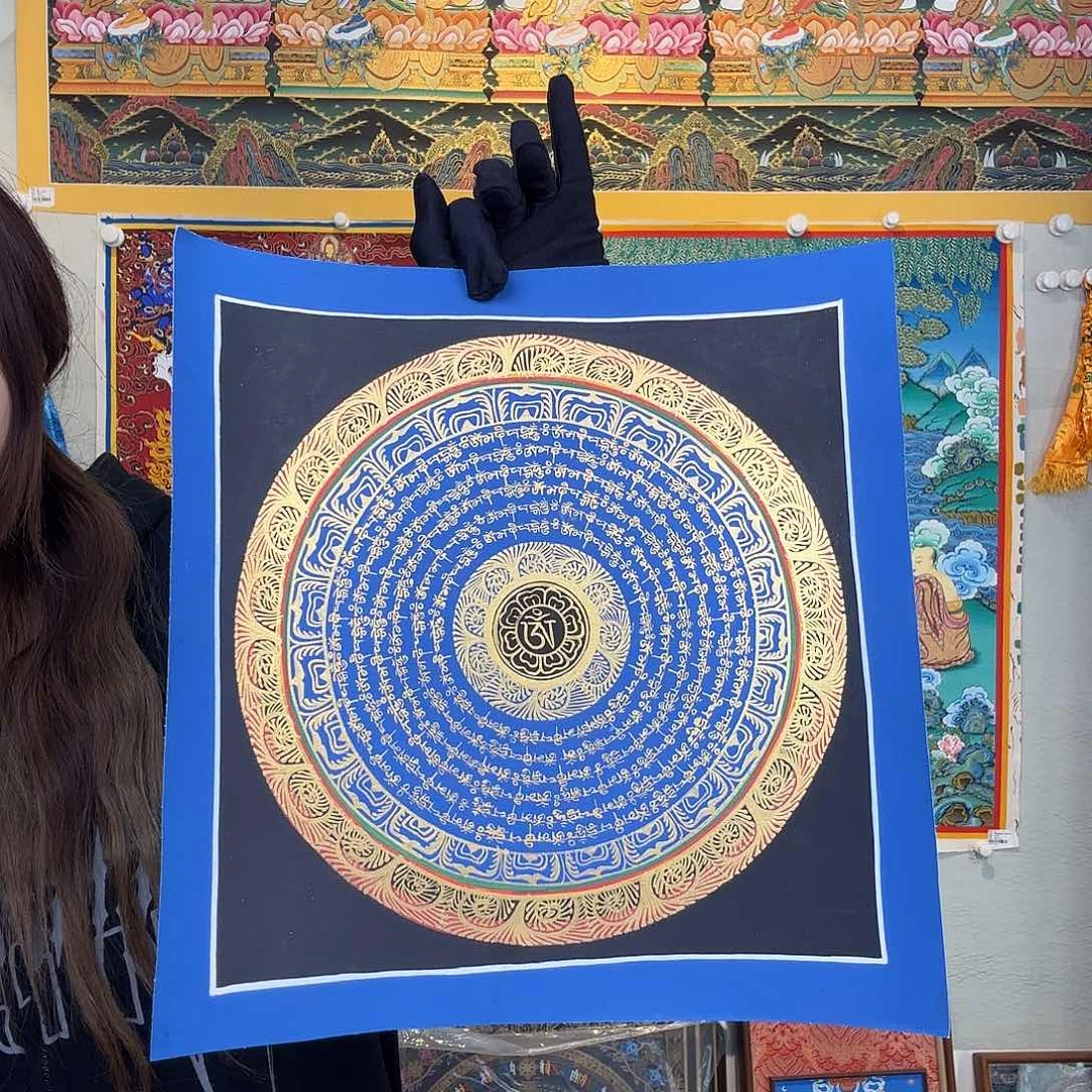 卷轴画纯手绘唐卡六字真言30厘米左右