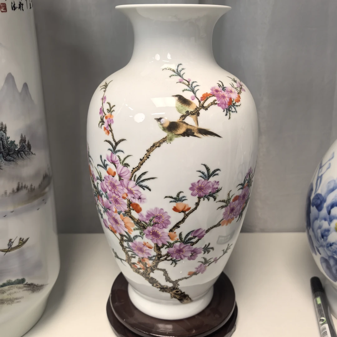 景德镇水点桃花冬瓜花瓶高35