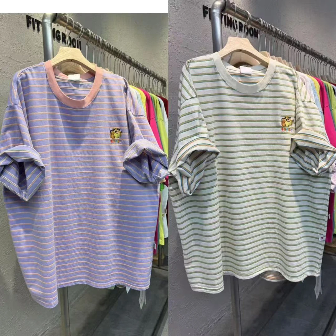 970夏季新款韩版条纹小老虎刺绣宽松大版休闲圆领短袖T恤女