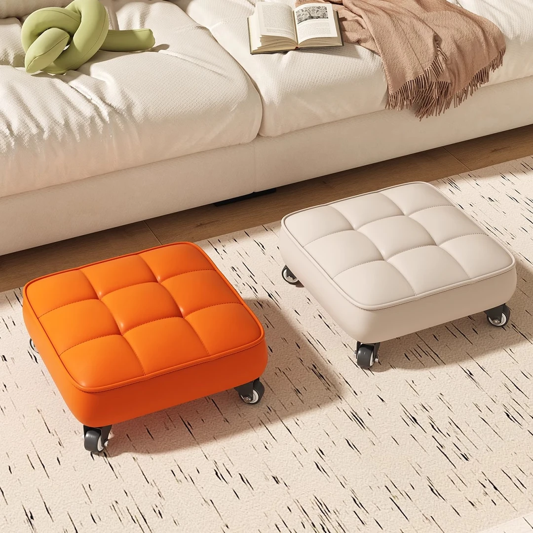 万向轮小凳子五轮家用圆凳带滑轮静音美缝美甲修脚矮凳儿童学步凳