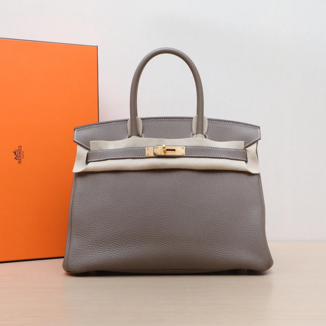 95新 Hermes/爱马仕 【黑黑】Birkin 30 大象灰 Togo皮 Y刻 金扣