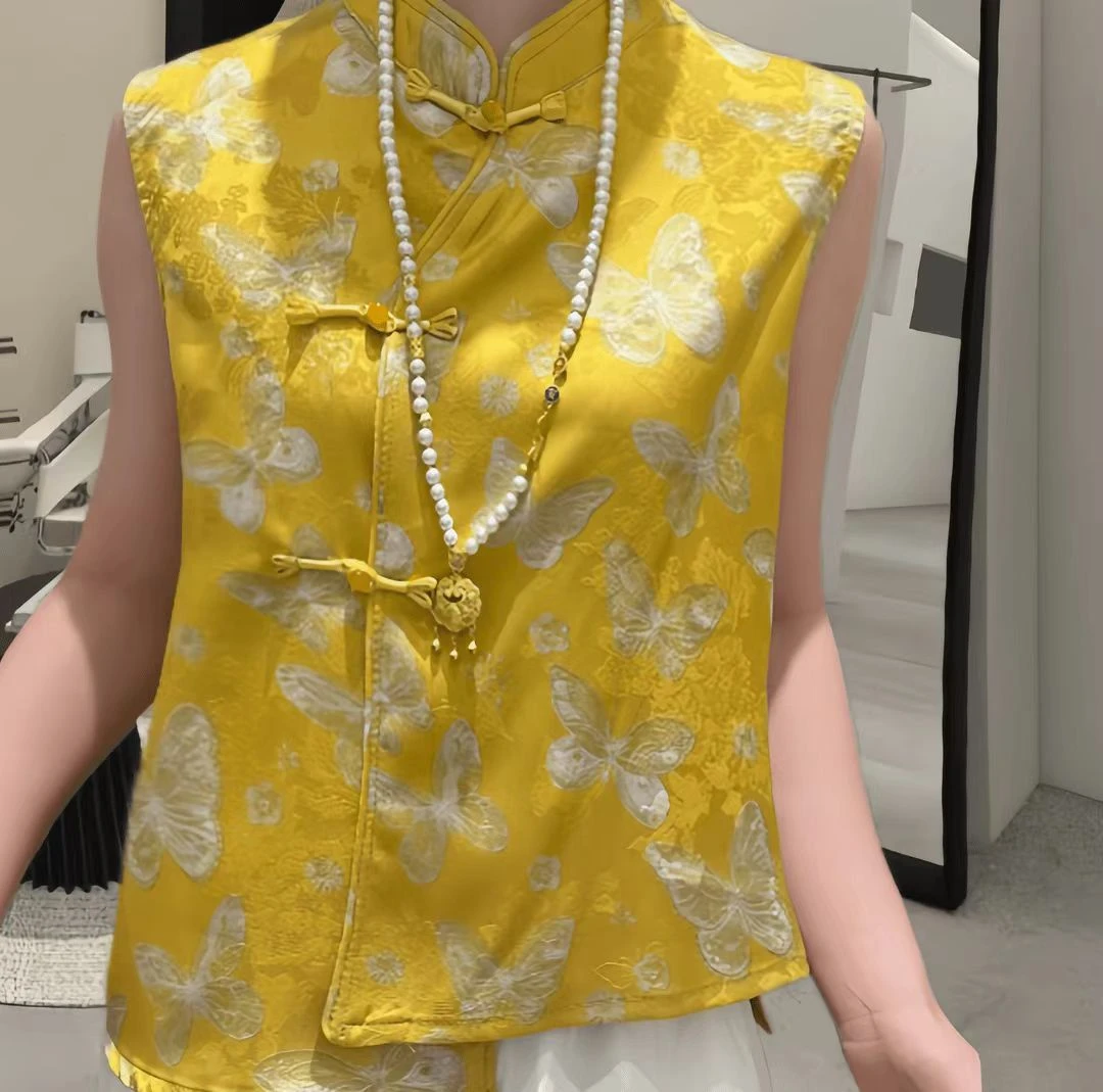 夏季洋气高级感新中式爆款时尚网红国风盘扣复古花色百搭无袖马甲