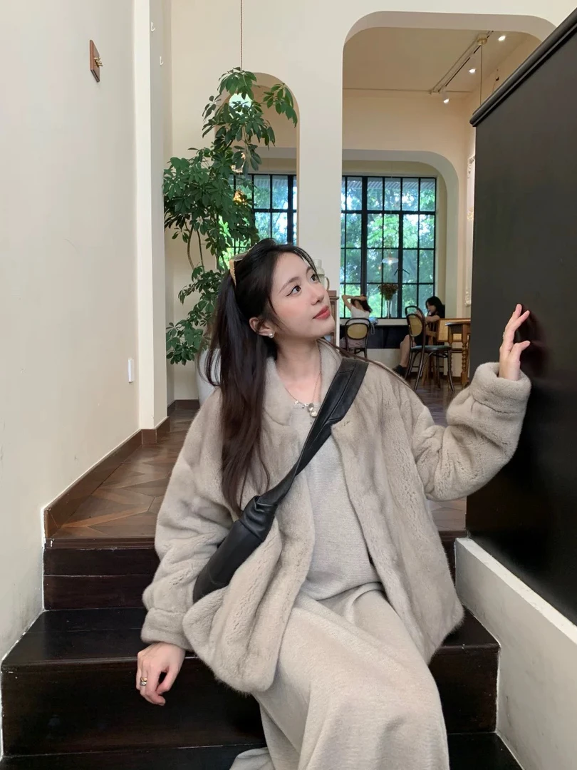 休闲貂秋冬整女士极简风貂皮冬季真毛大衣水貂皮草外套女款