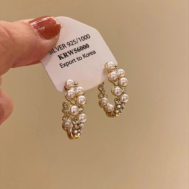 铜合金耳饰 C形珍珠圈圈耳环时尚设计耳圈女2025新款爆款甜美耳饰