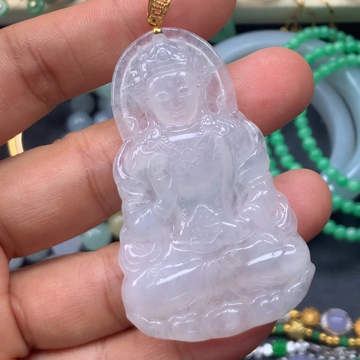 翡翠18K金镶嵌颈饰度母