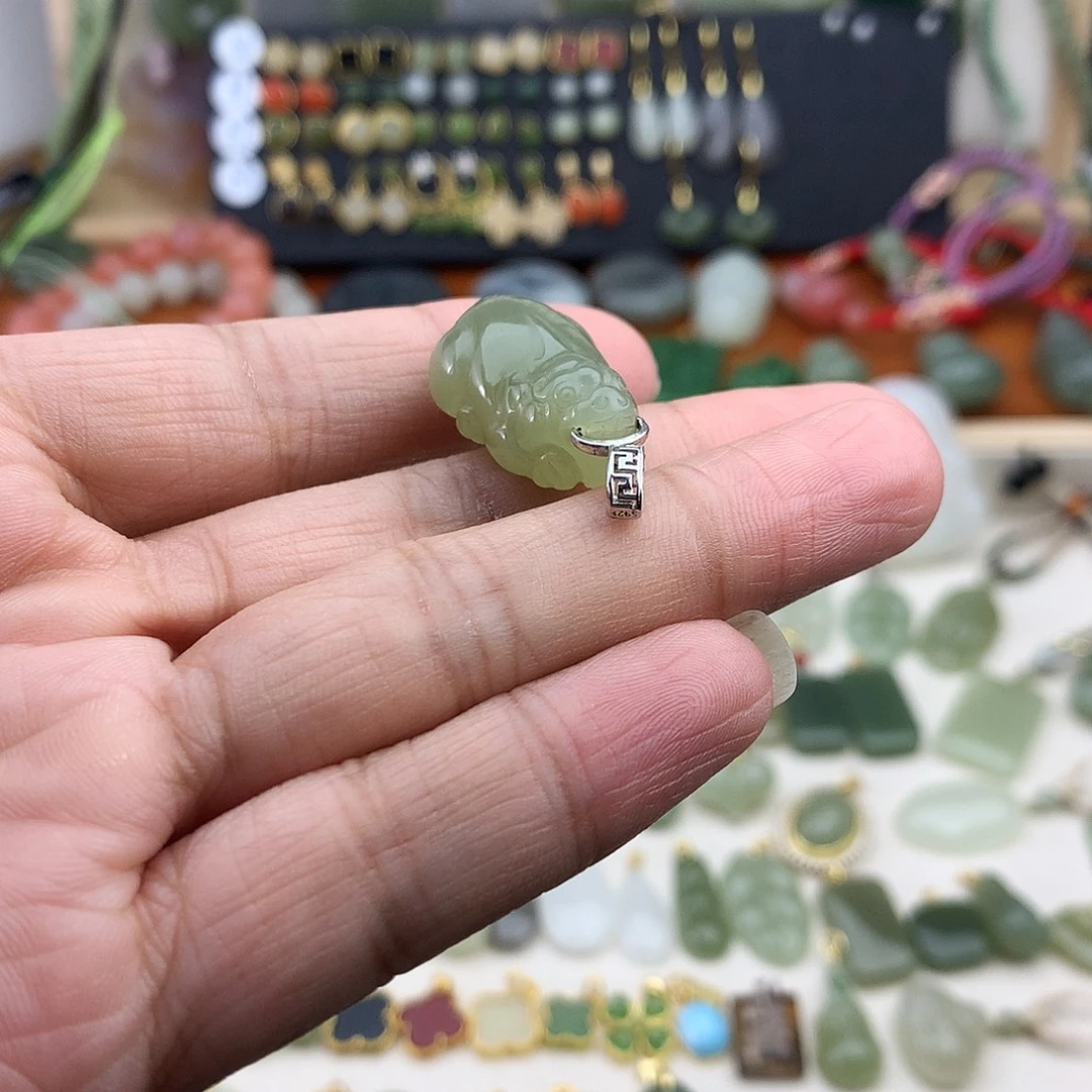 和田玉银S925镶嵌吊坠(不含链)