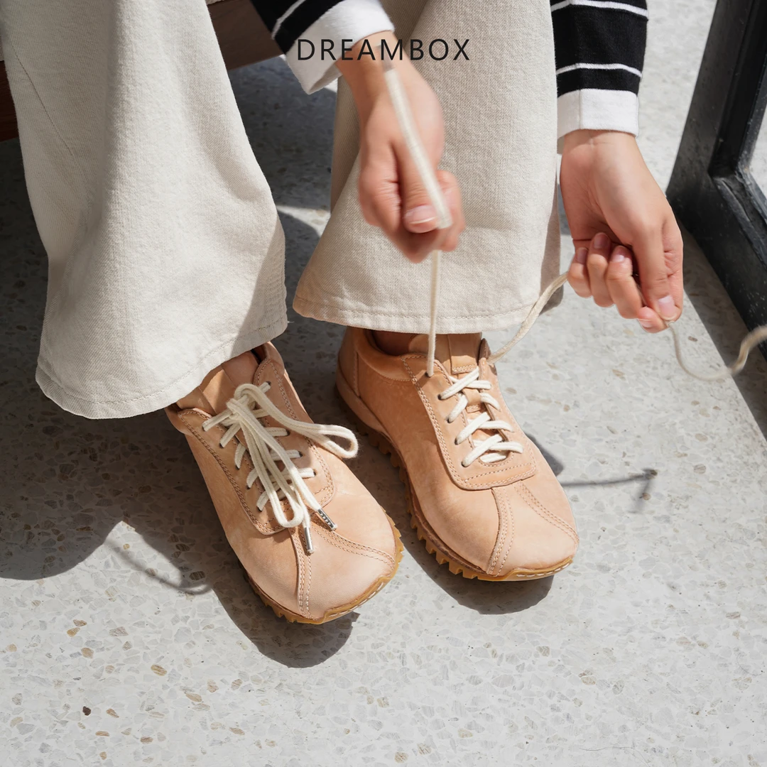 dreambox钧博水洗马皮德训鞋2025秋季新款女鞋时尚百搭运动休闲鞋