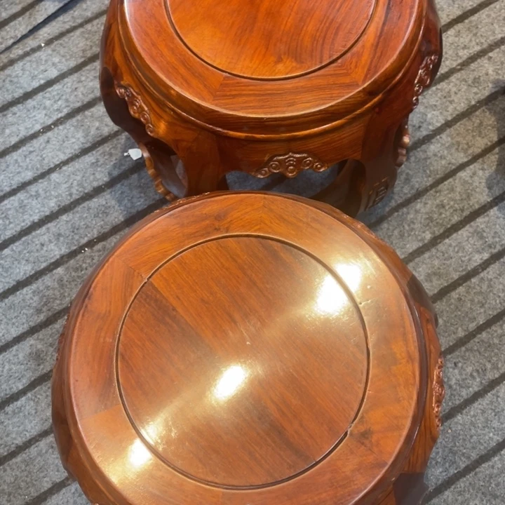 紫檀木类家具雕花鼓凳270一对