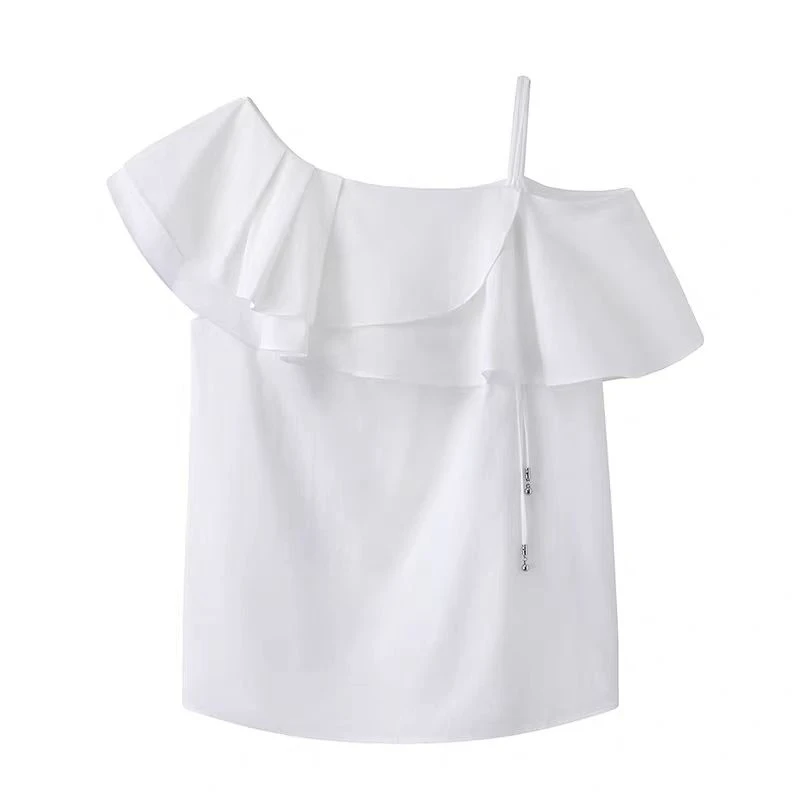艾家205夏季新款不规则设计感荷叶边无袖衬衫50515018