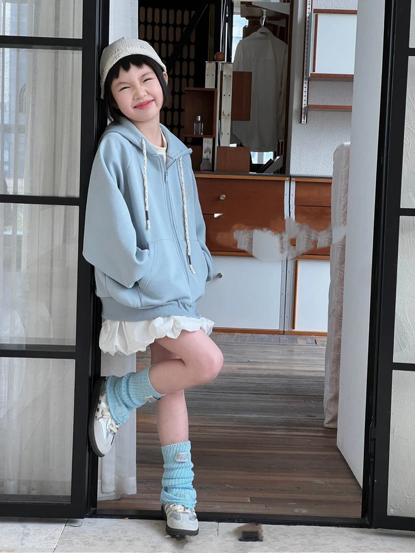 25春季女童韩版上衣开衫帽卡通印花洋气休闲中大童拉链衫外套0092