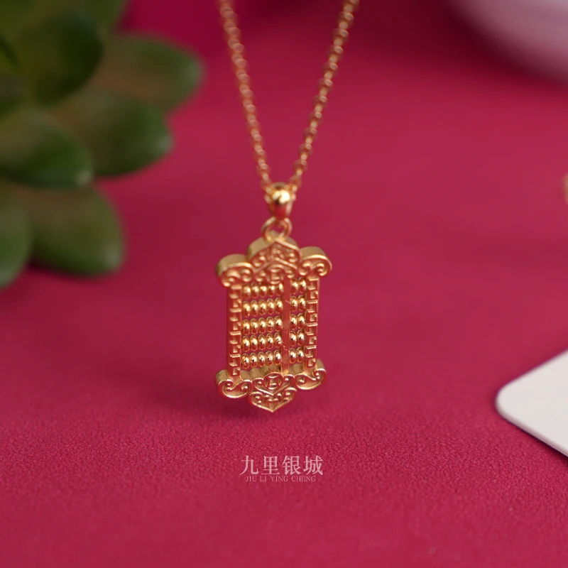 坠链均925银 纯银高端镀金工艺福禄算盘项链精致工艺锁骨链