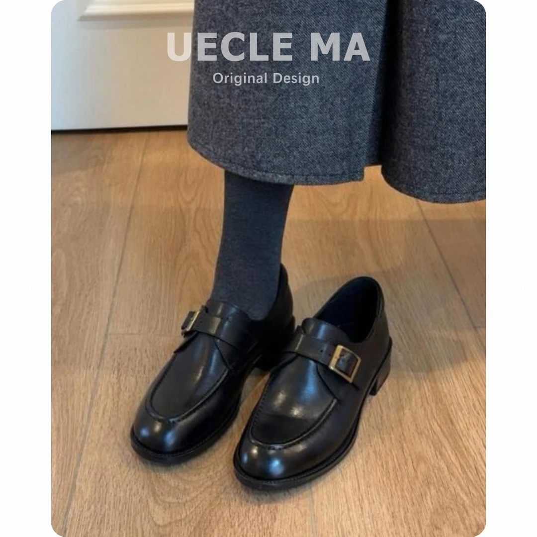 牛皮版~真皮乐福鞋女2025春秋新款通勤粗跟单鞋百搭英伦风小皮鞋