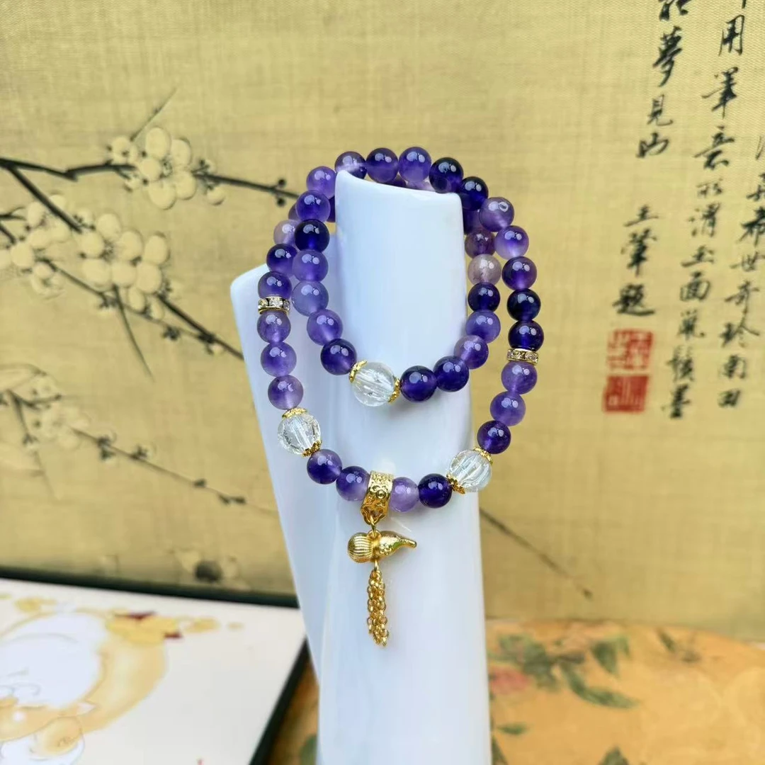 DL-1324-紫石英质玉+水晶转运珠+葫芦配饰
