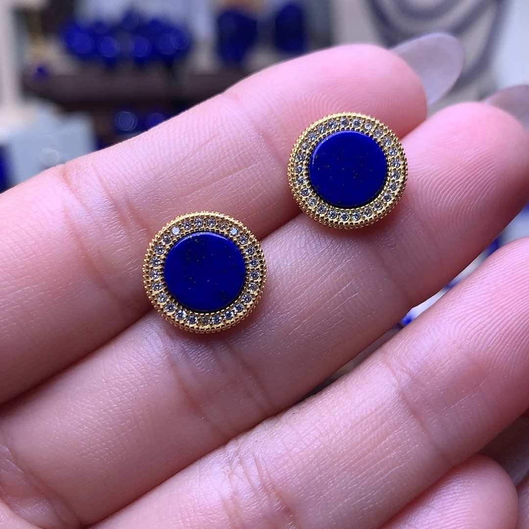 青金石银S925镶嵌耳饰12.4m