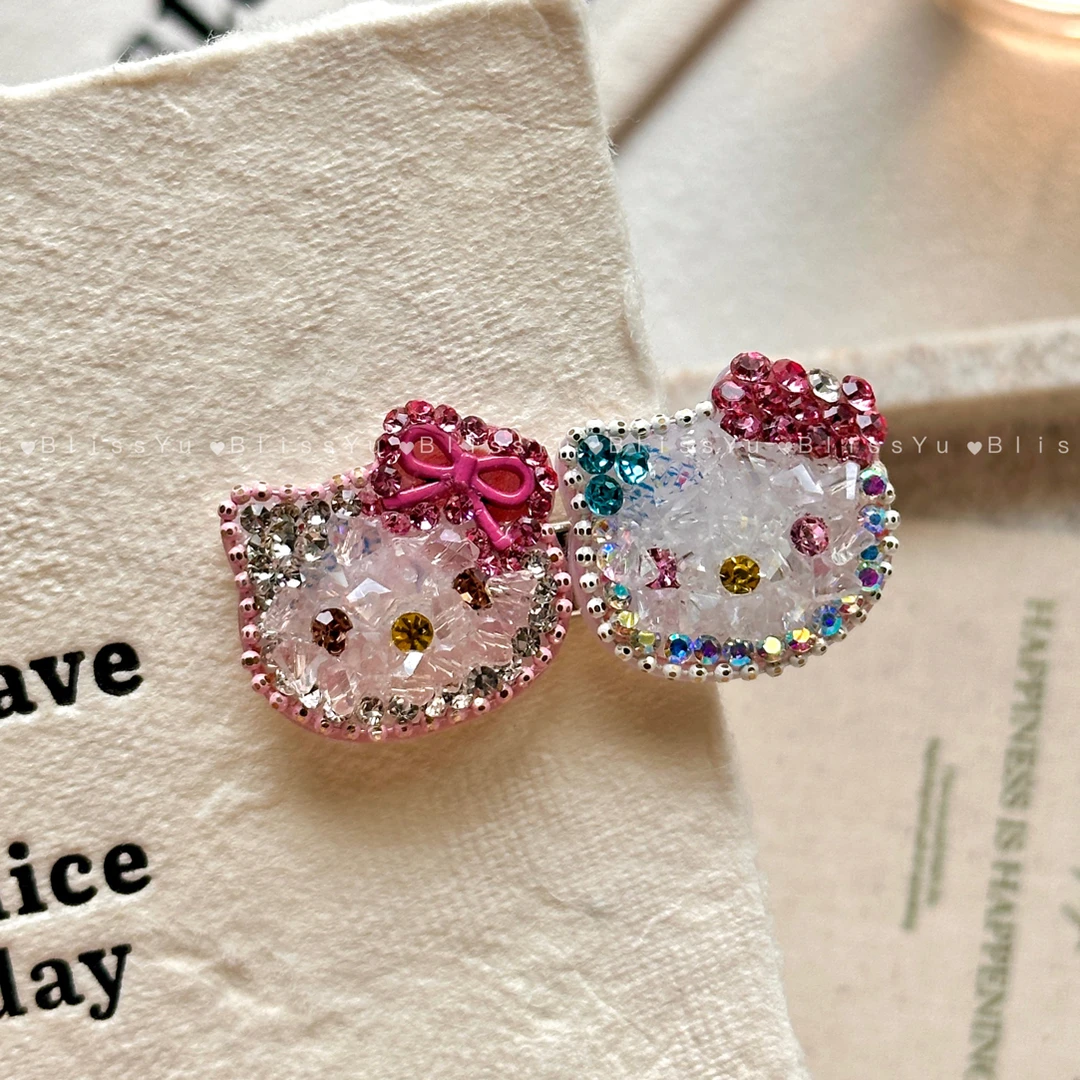 韩版新款满钻KT猫发夹甜美少女刘海碎发侧边夹鸭嘴夹气质百搭发饰