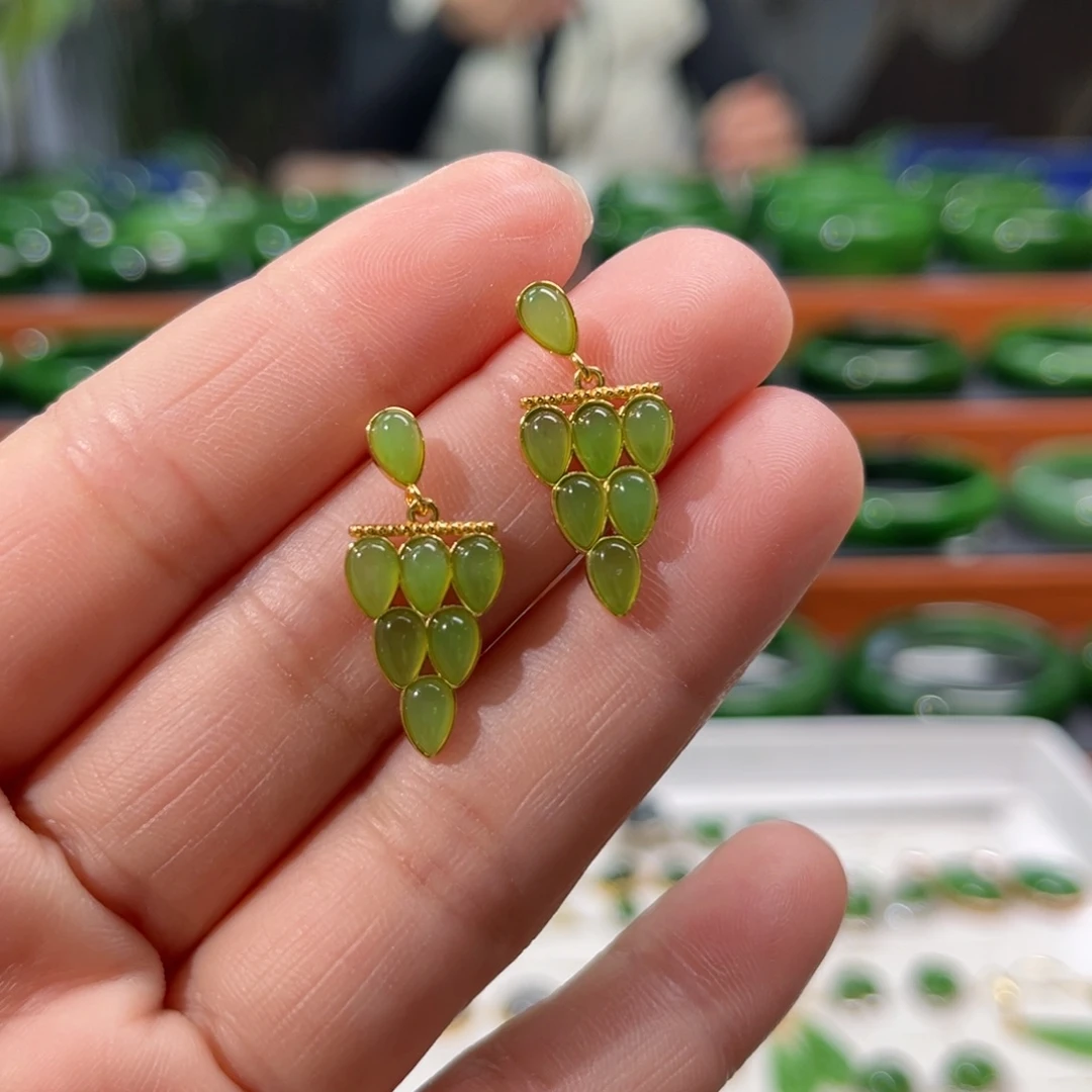 银S925镶嵌和田玉耳饰