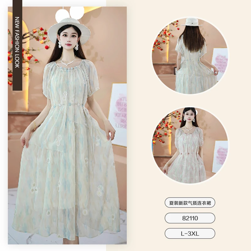 【VV推荐】夏季新款时尚宽松大码气质减龄连衣裙-82110