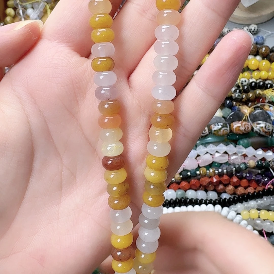 未镶嵌玛瑙/玉髓珠宝半成品卡8金丝玉算盘珠一条