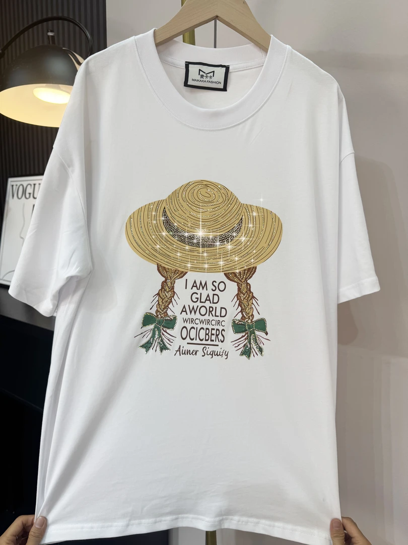 女装中长款烫钻短袖T恤新款潮