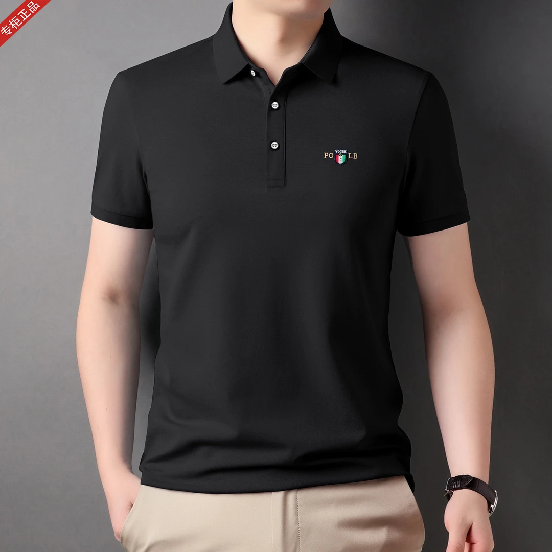 2025春夏季新款英伦商务风短袖T恤POLO衫男纯色刺绣翻领半袖上衣