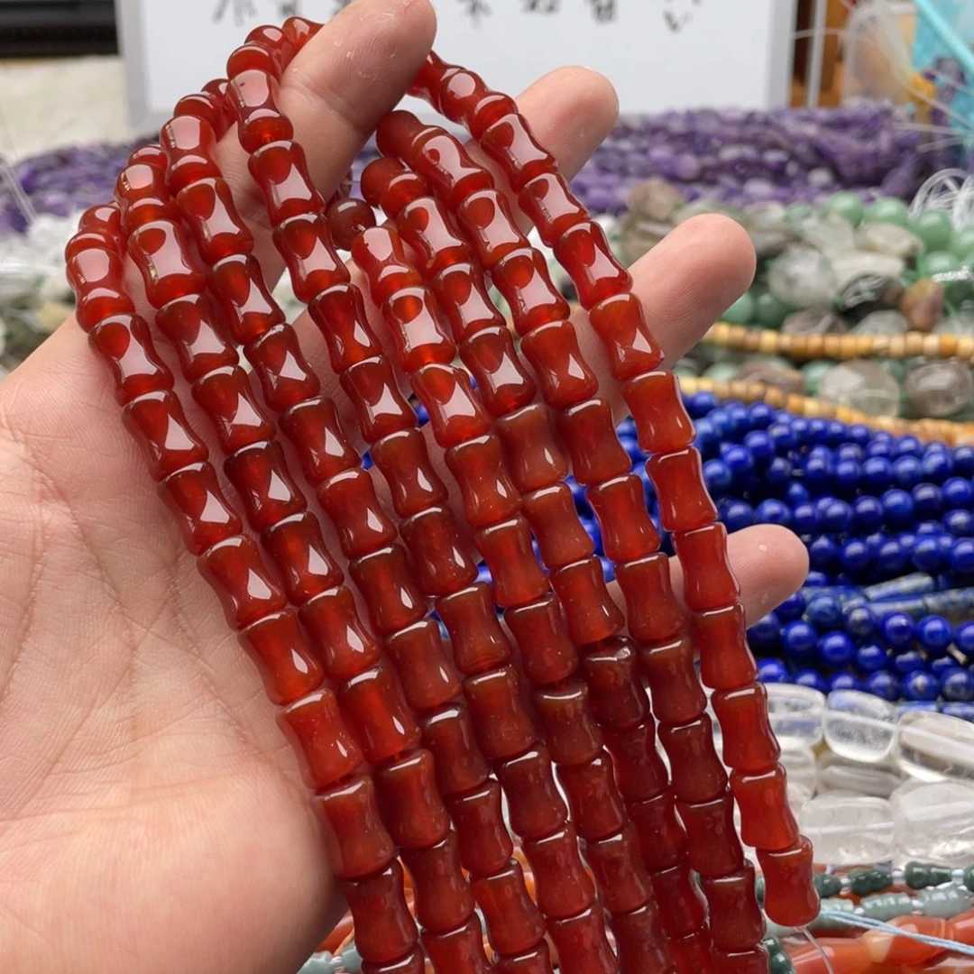 玛瑙/玉髓合金珠宝半成品一条装8*12mm红玛瑙竹节