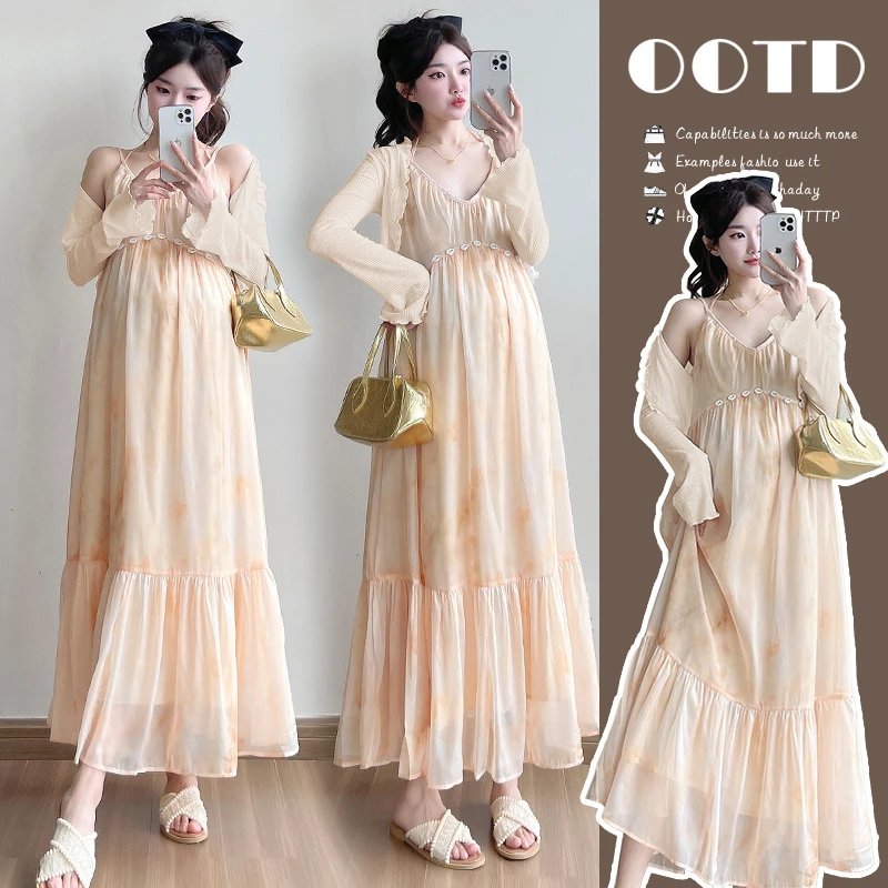 孕妇装夏季新款时尚气质简约百搭防晒衫搭配吊带裙孕妈外穿两件套