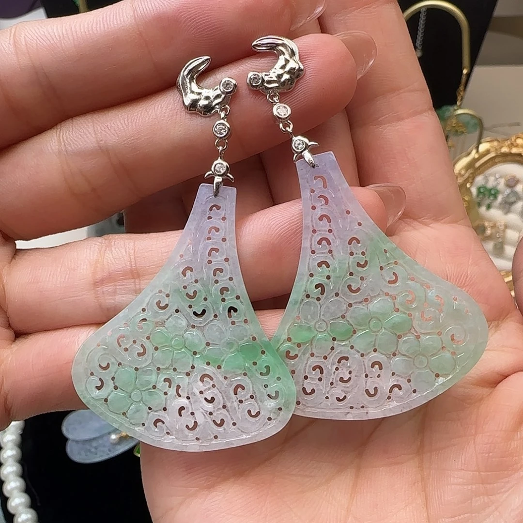 短***发翡翠银S925镶嵌耳饰耳钉款