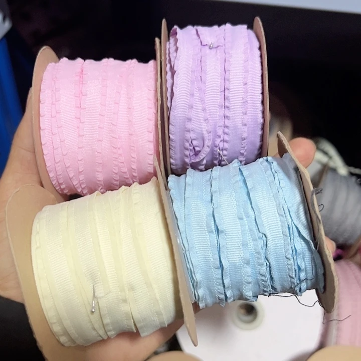 1的荷叶边发箍套粉蓝紫米色各10码材料