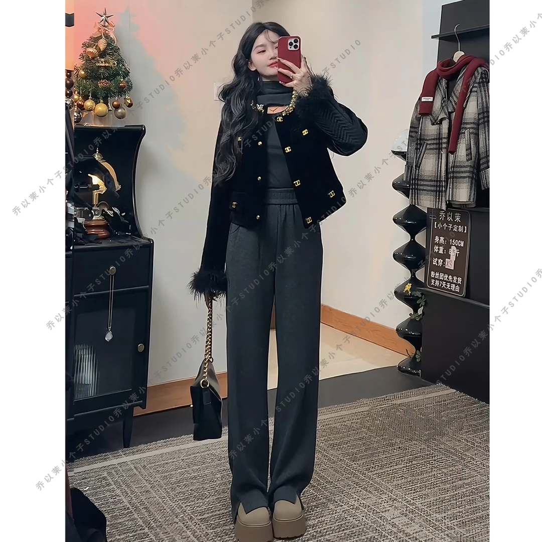 断码清货小个子小香风外套夹棉毛毛千金高级感秋冬短款法式气质