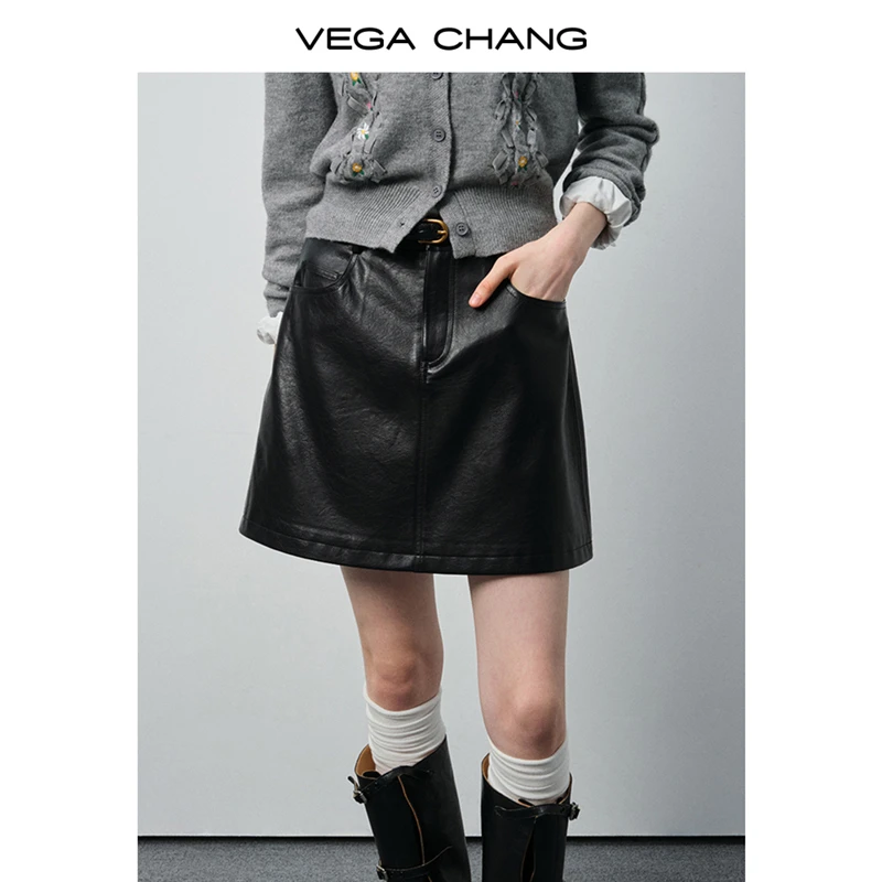VEGACHANG【酷帅有型】半身裙女2026年新款春季复古酷飒皮裙0262ZX