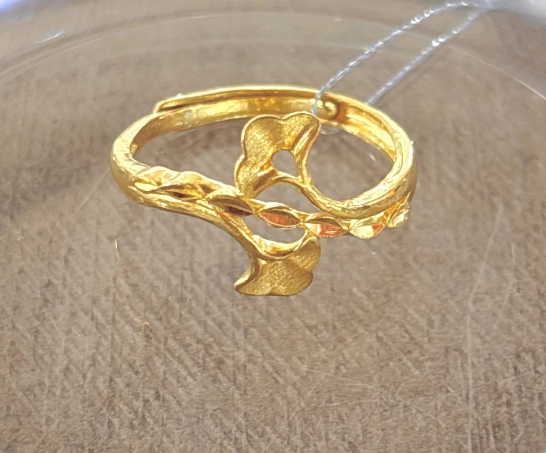1A足金银杏叶开口戒指3.22g