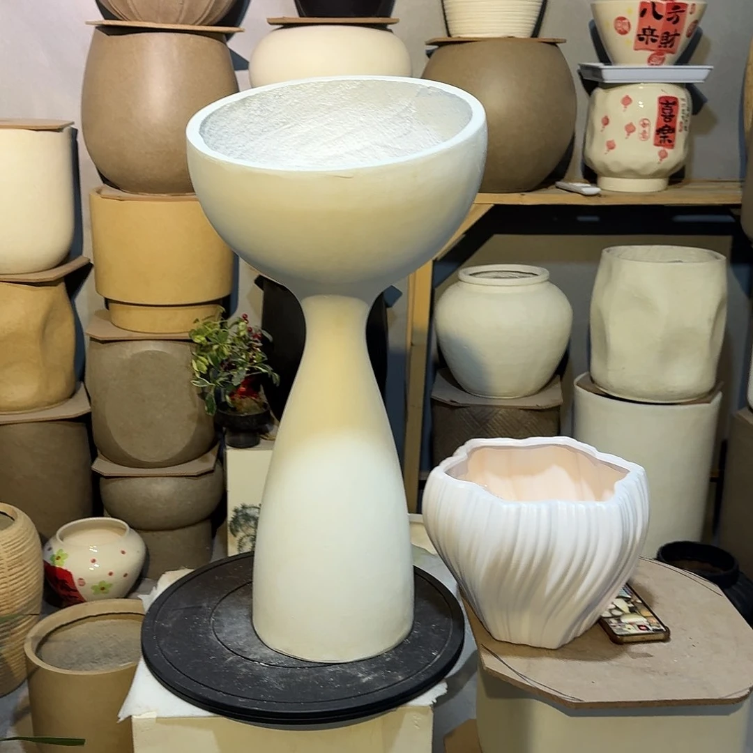 复合镁泥材质花盆象牙白色