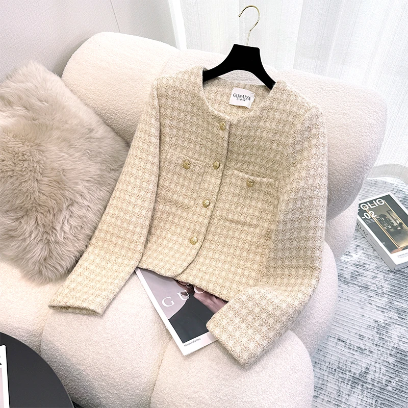 2025厚款小香风上衣短外套韩版春秋女装百搭小个子圆领秋季法式