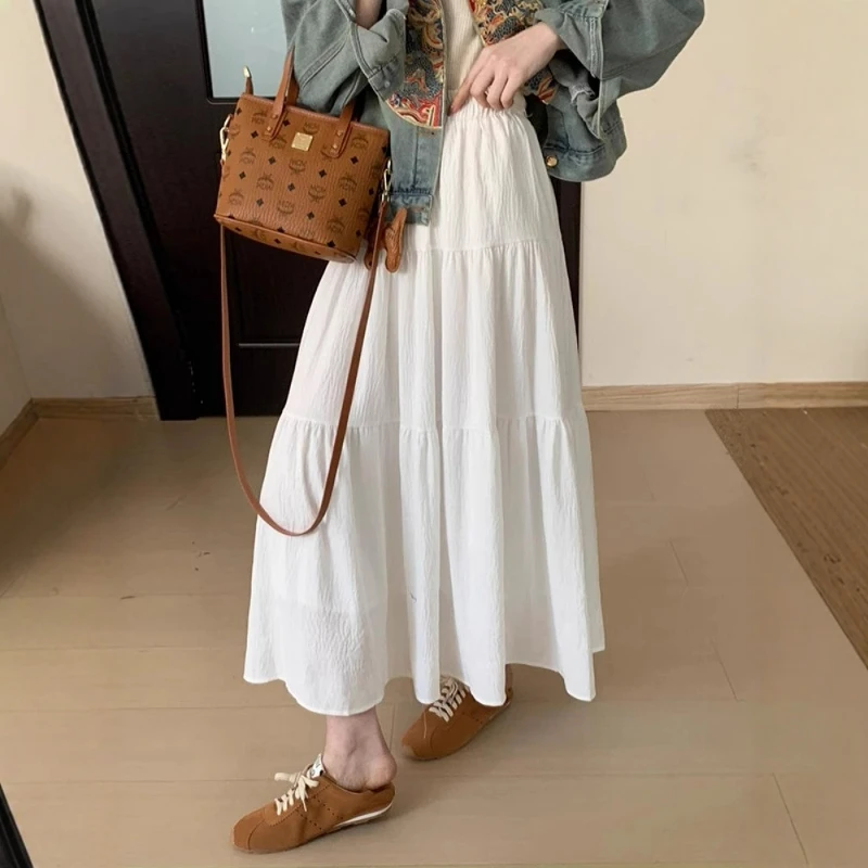 白色a字蛋糕裙半身裙女夏季高腰伯克利半裙蓬蓬伞裙垂感仙女裙子