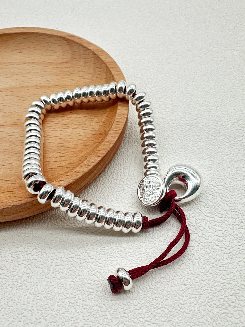 足银手镯 足银999.9手镯 红绳盘缠手链简约精美实心银手串百搭