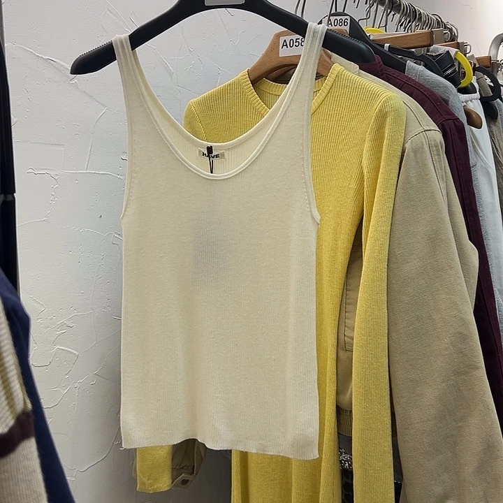 棉今天新款 白色针织背心